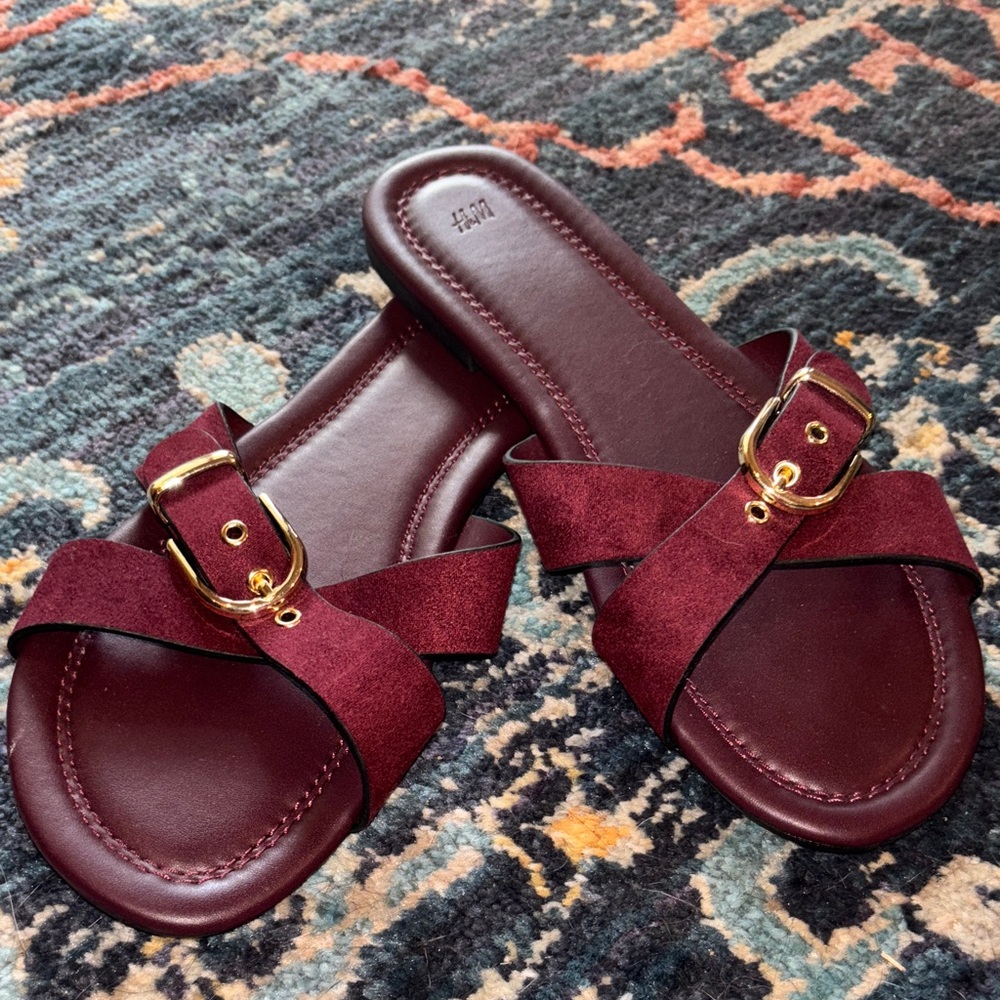 H&M Burgundy Sandals with Gold Accent